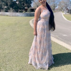 Beautiful long light pink and silver dress